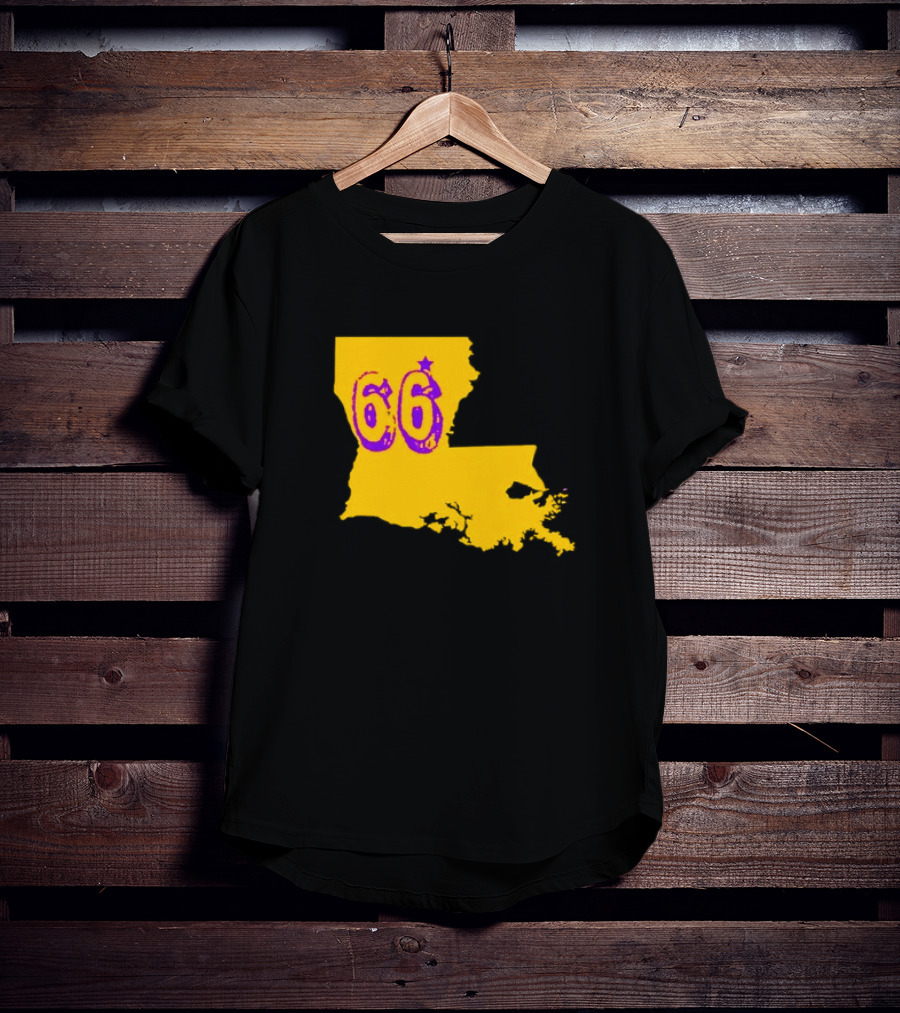 Louisiana State 66 Will Campbell LSU Tigers Map Outline T-Shirt