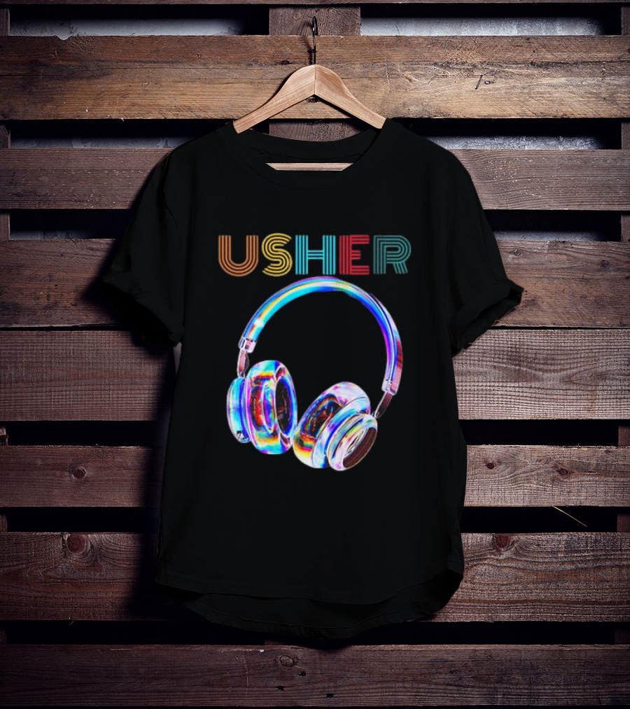 USHER Vintage Headphone Hiphop Music Fan T-Shirt