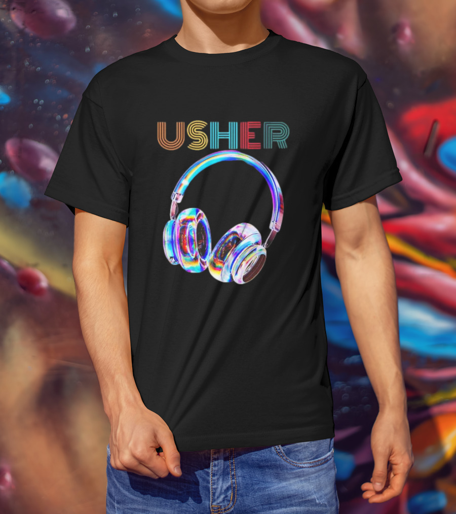 USHER Vintage Headphone Hiphop Music Fan T-Shirt