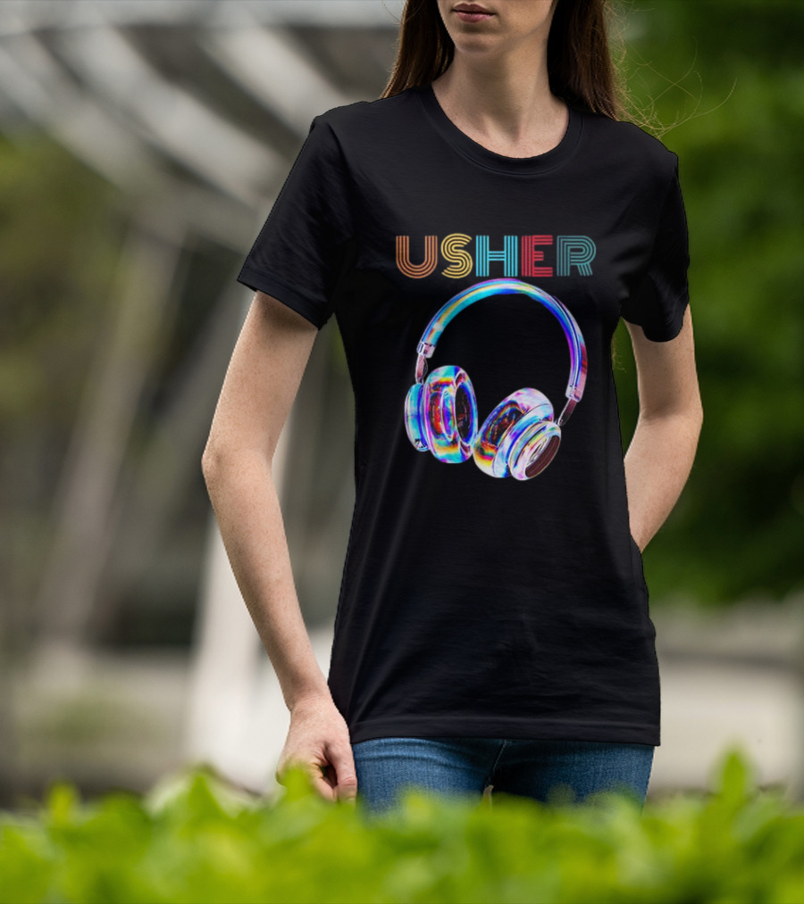 USHER Vintage Headphone Hiphop Music Fan T-Shirt