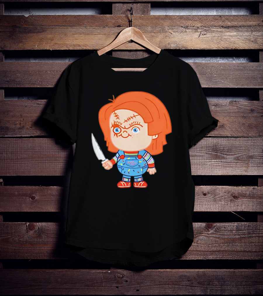 Chucky Evil Doll With Knife In Striped Lovely Overalls T-Shirt