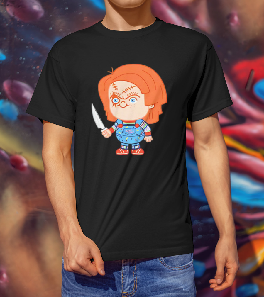 Chucky Evil Doll With Knife In Striped Lovely Overalls T-Shirt