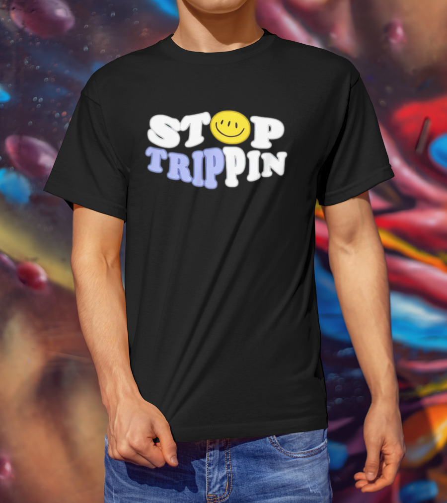 Stop Trippin Smiley Face Icon Typography T-Shirt