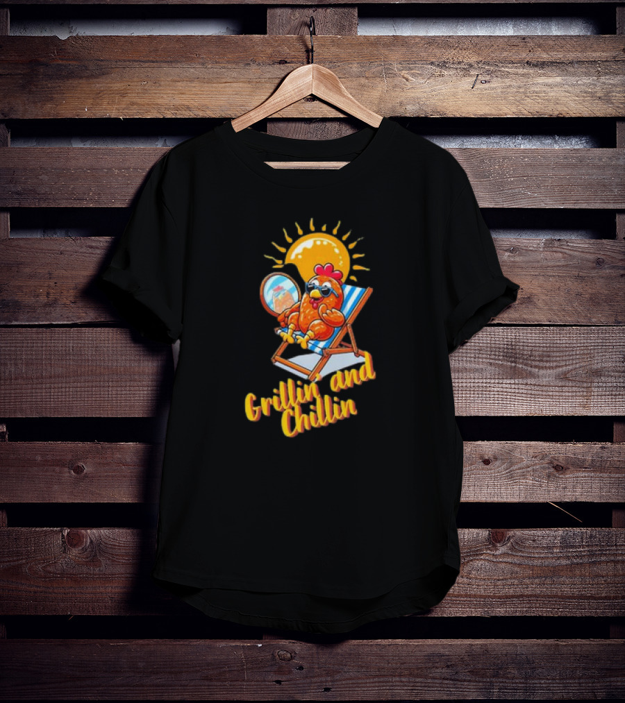 Grillin And Chillin Cool BBQ Chicken Sun Lounger Vibes T-Shirt