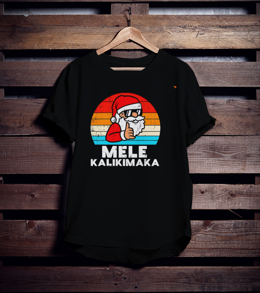 Santa Mele Kalikimaka Christmas Vintage Retro Sunset Thumbs Up T-Shirt