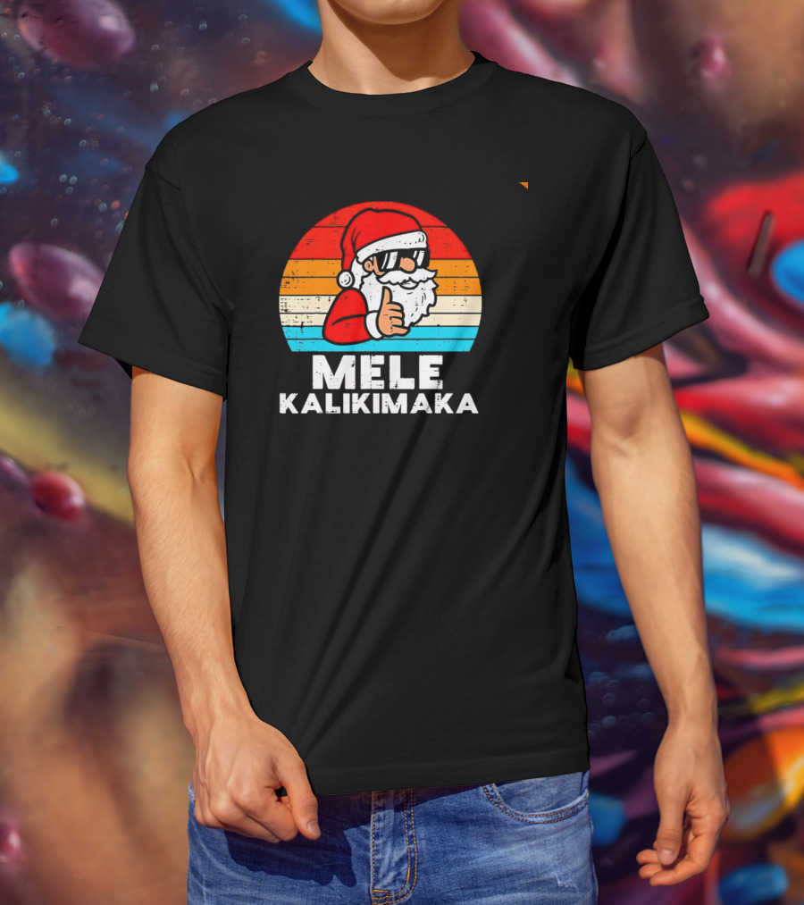 Santa Mele Kalikimaka Christmas Vintage Retro Sunset Thumbs Up T-Shirt