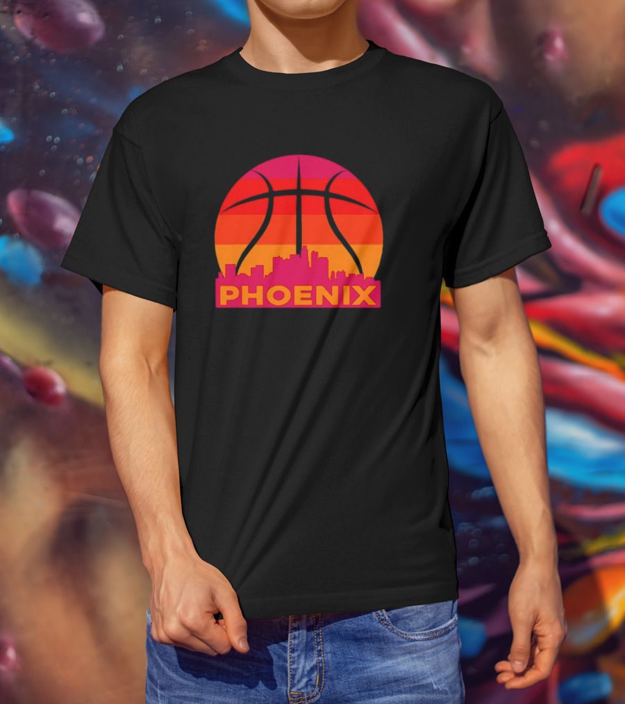 Phoenix City Skyline Basketball Sunset T-Shirt