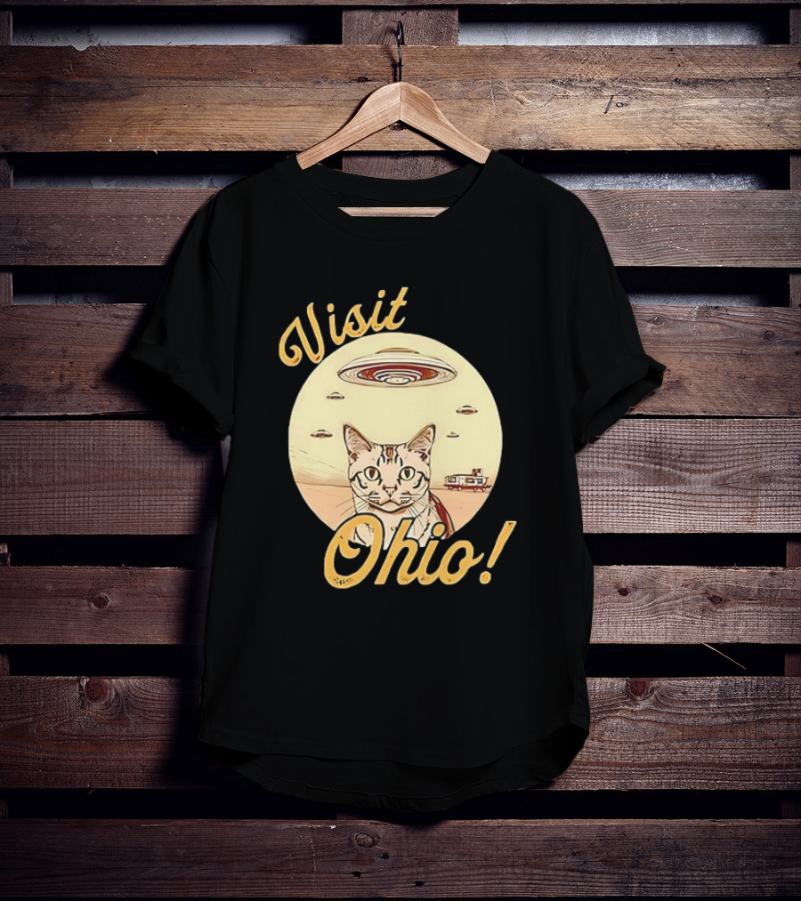 Visit Ohio Cat UFO Alien Spaceship Adventure T-Shirt