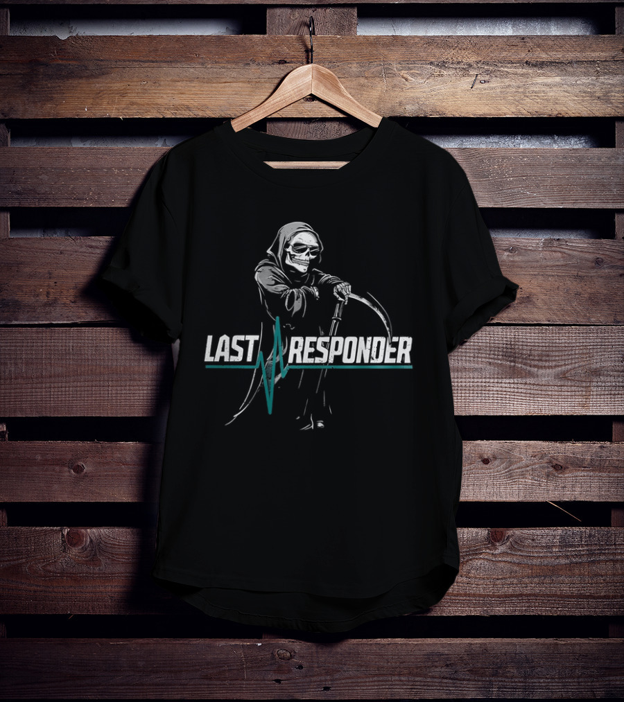 Grim Reaper Last Responder With Scythe And Heartbeat Line T-Shirt