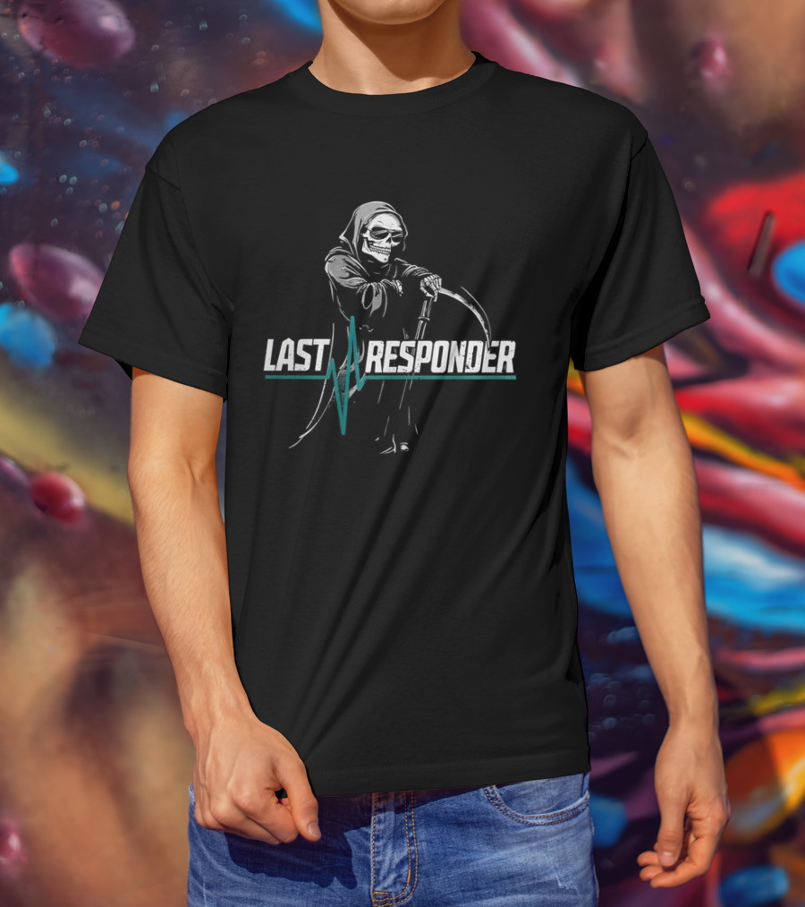 Grim Reaper Last Responder With Scythe And Heartbeat Line T-Shirt