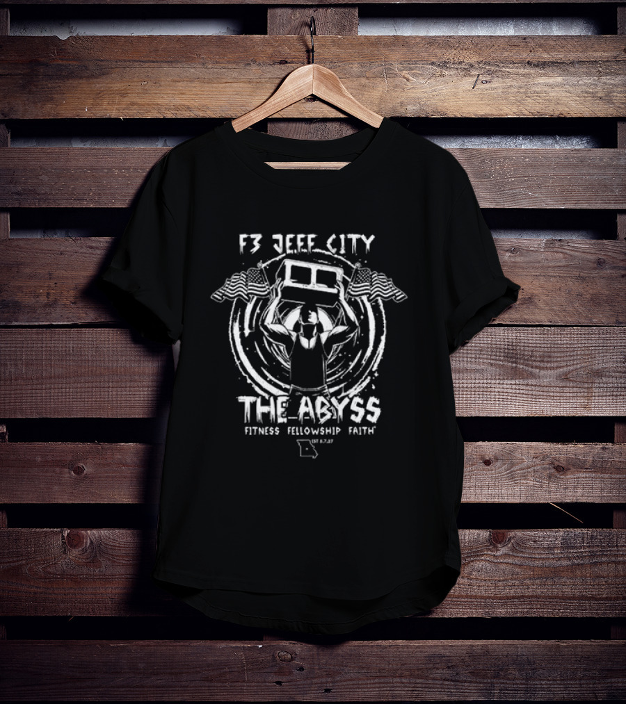 F3 Jeff City The Abyss Fitness Fellowship Faith American Flags Circle T-Shirt