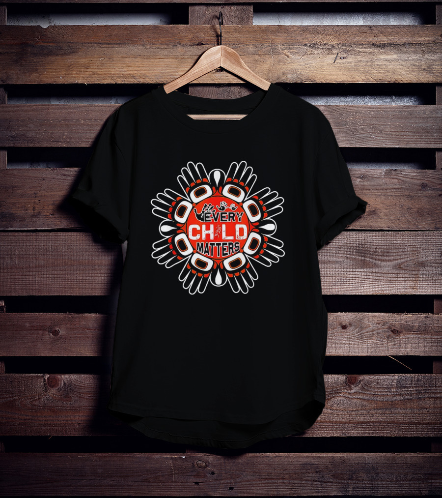 Every Child Matters Handprint Indigenous Style Black And Orange T-Shirt