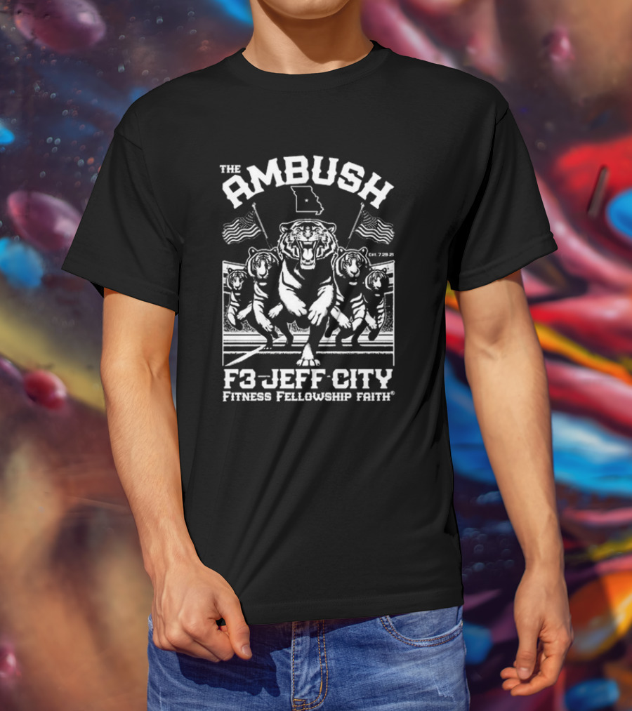 The Ambush F3 Jeff City Fitness Fellowship Faith Tiger Brigade T-Shirt