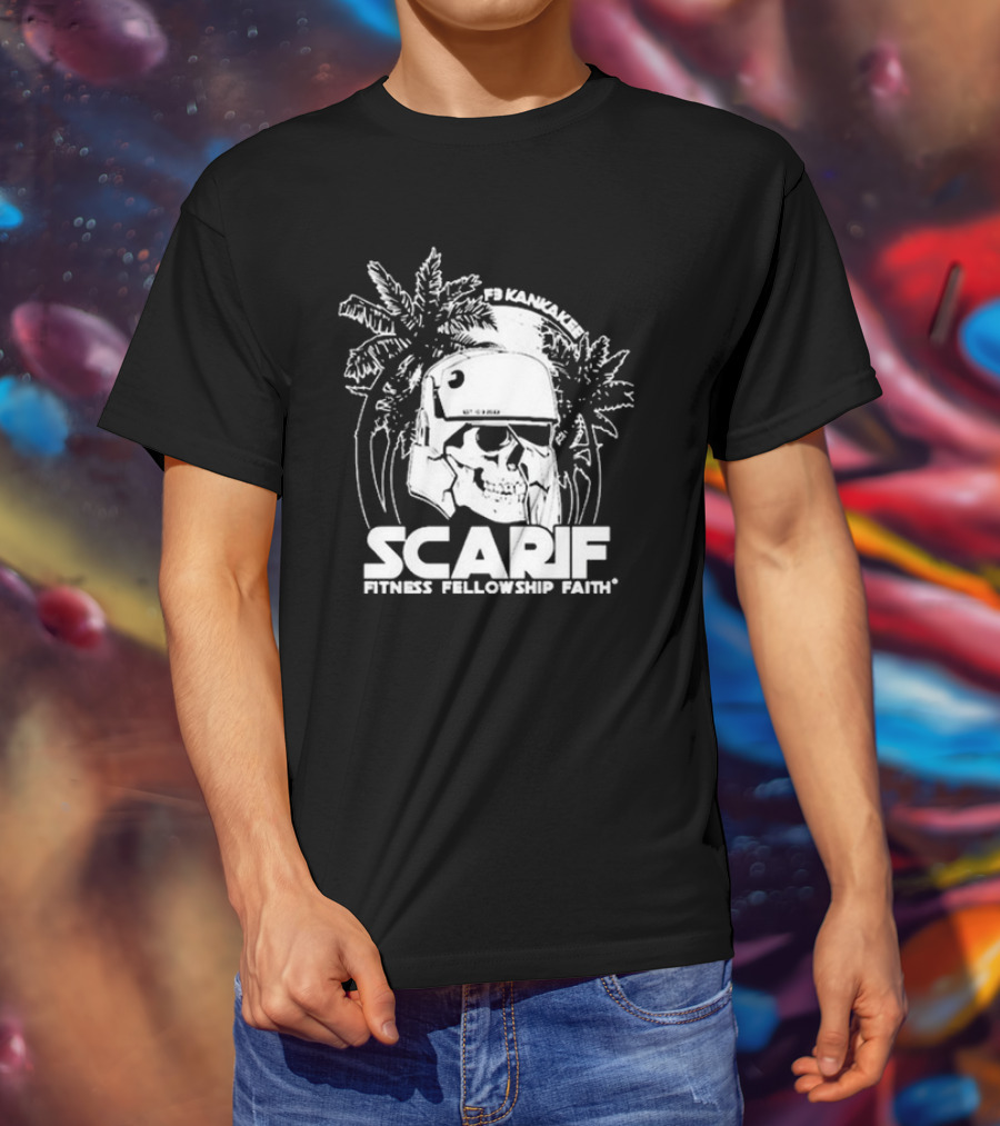 F3 Kankakee Scarif Fitness Fellowship Faith Stormtrooper Palm Trees T-Shirt