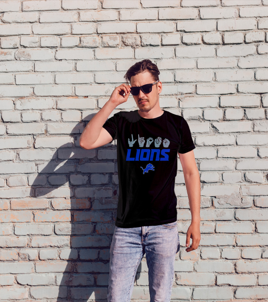 Love Sign With Detroit Lions ASL Logo And Blue Lion Emblem T-Shirt