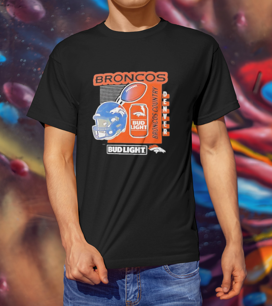 Denver Broncos Bud Light Broncos Country Denver Football Helmet And Can T-Shirt