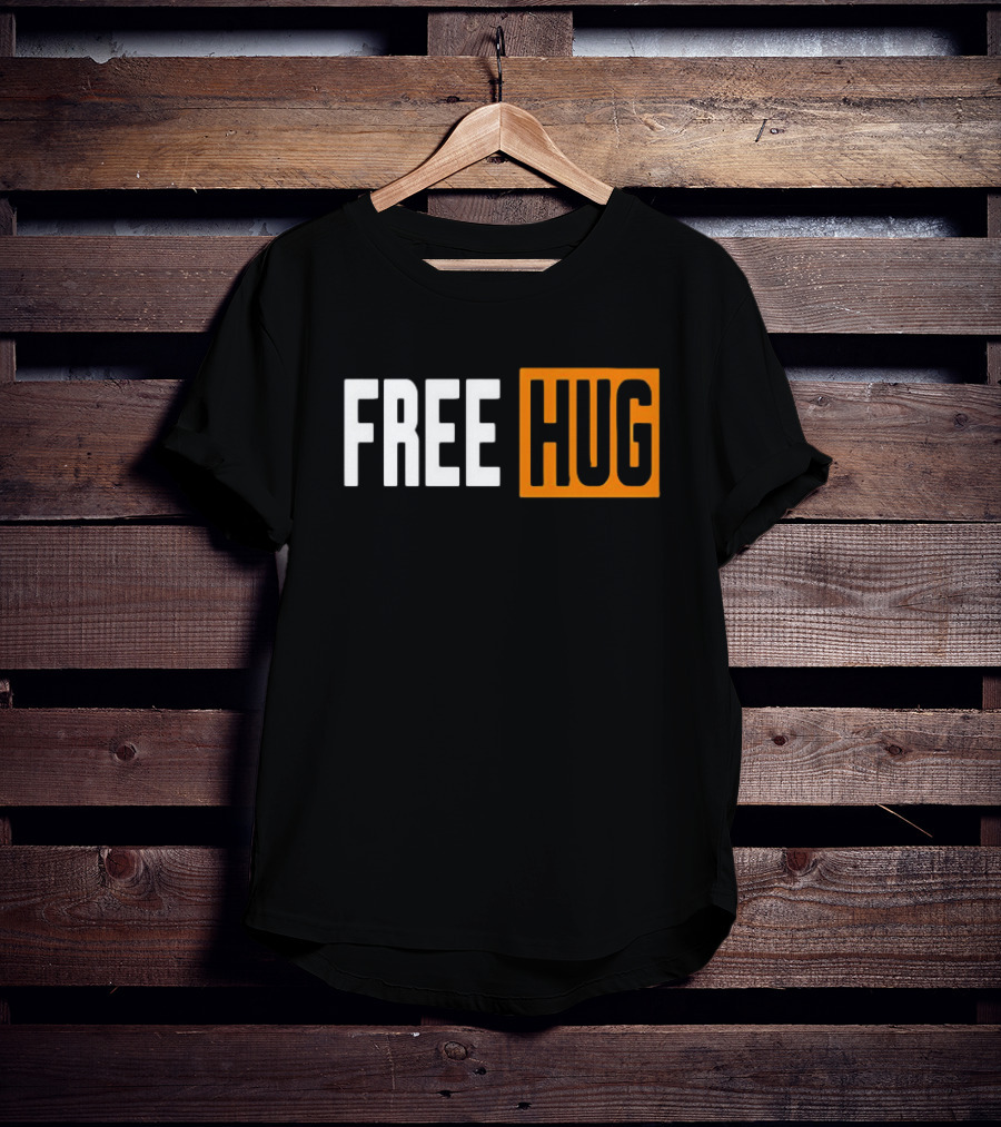 FREE HUG Logo Text With Orange Background Block T-Shirt