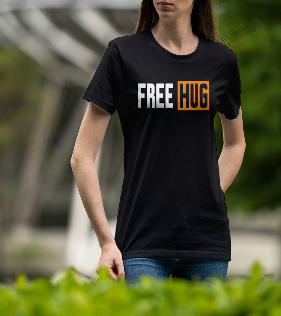 FREE HUG Logo Text With Orange Background Block T-Shirt