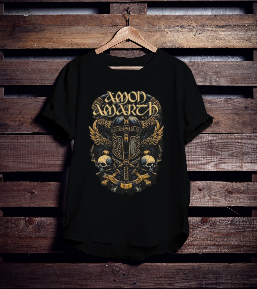 Amon Amarth Against All Odds Viking Helmet And Skull Wing Armor T-Shirt