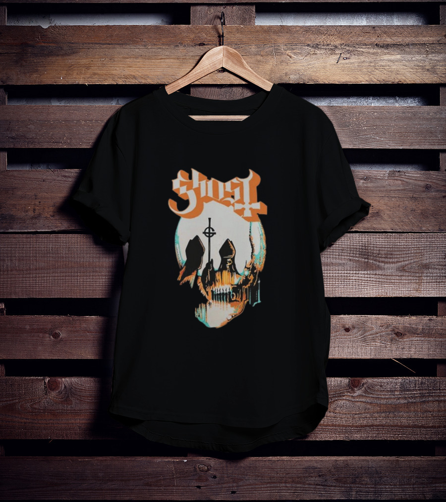 Ghost Band Skull Reflections With Cross And Cathedral Elements T-Shirt
