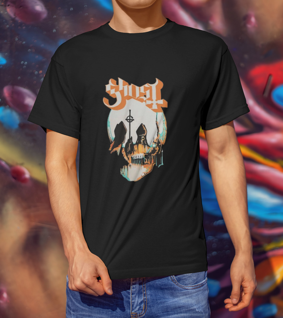 Ghost Band Skull Reflections With Cross And Cathedral Elements T-Shirt