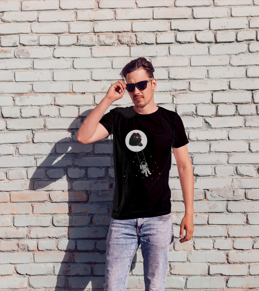 Pepe Crypto Astronaut Swinging On Moon Pepe Coin T-Shirt