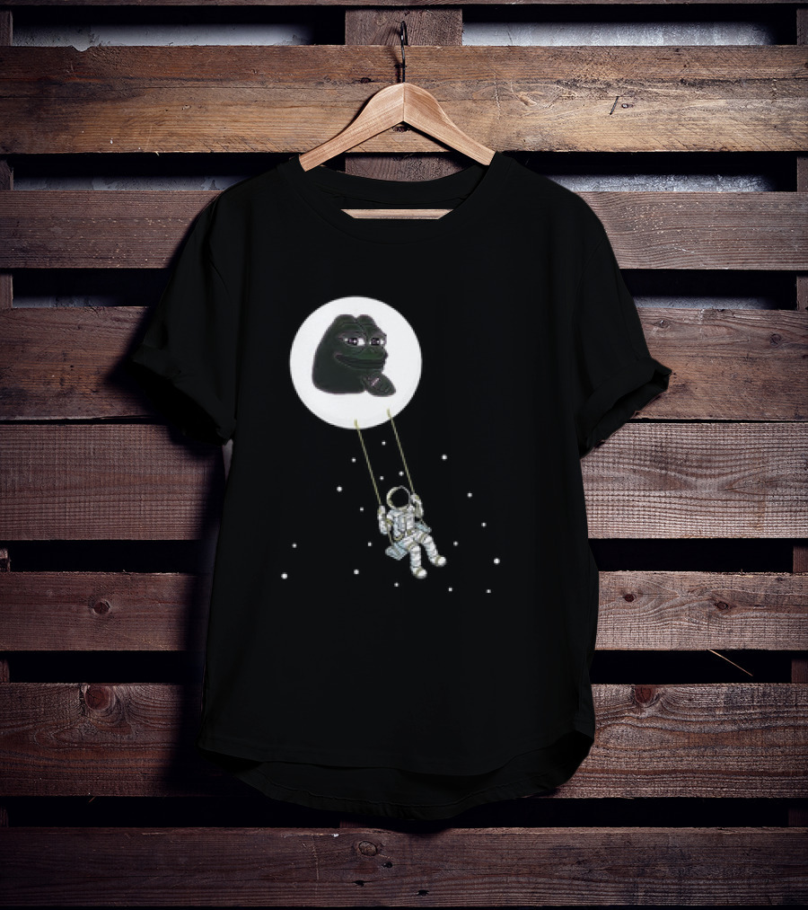 Pepe Crypto Astronaut Swinging On Moon Pepe Coin T-Shirt