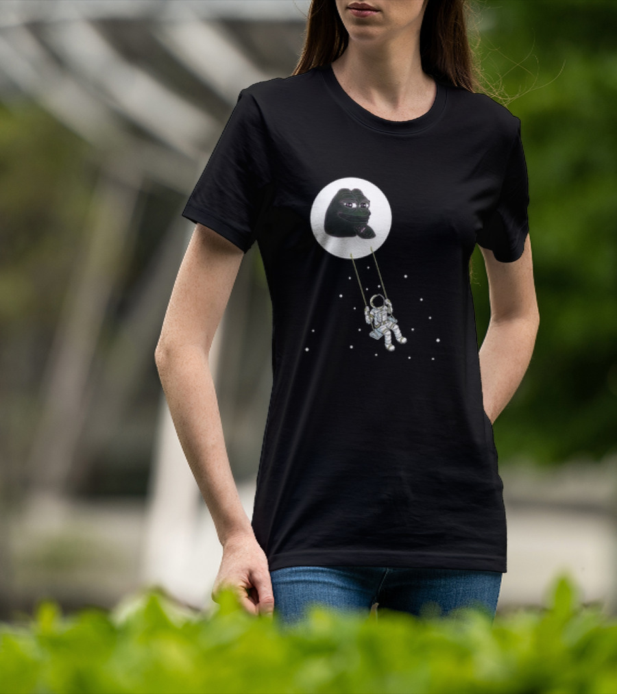 Pepe Crypto Astronaut Swinging On Moon Pepe Coin T-Shirt