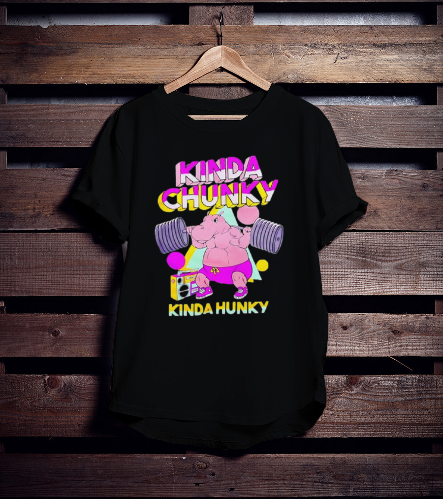 Kinda Chunky Kinda Hunky Hippo Bodybuilding Gym Cartoon Boombox T-Shirt