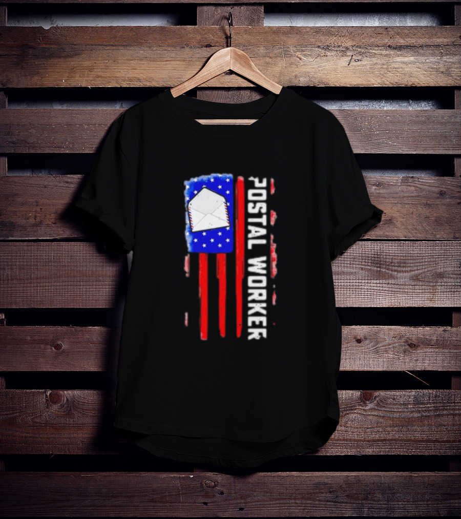 Postal Worker American Flag Envelope Stars Stripes Patriotic Postman Rural Carrier T-Shirt