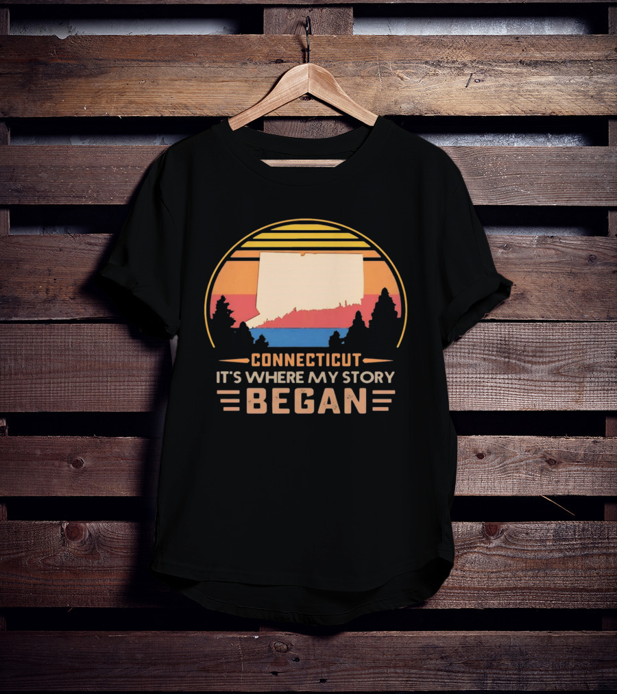 Connecticut It's Where My Story Began Vintage Retro Sunset T-Shirt