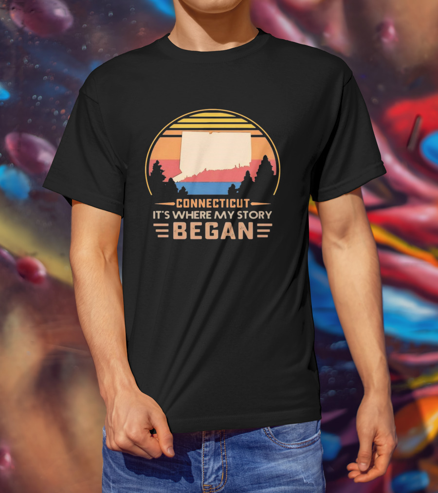 Connecticut It's Where My Story Began Vintage Retro Sunset T-Shirt