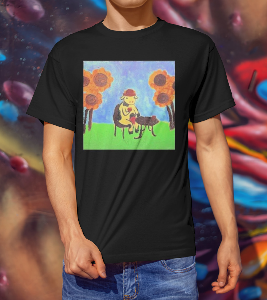 Leanbeeftees Tea Time Cow In Hat With Sunflowers T-Shirt