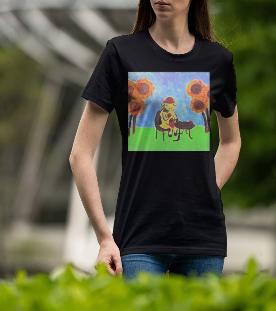 Leanbeeftees Tea Time Cow In Hat With Sunflowers T-Shirt