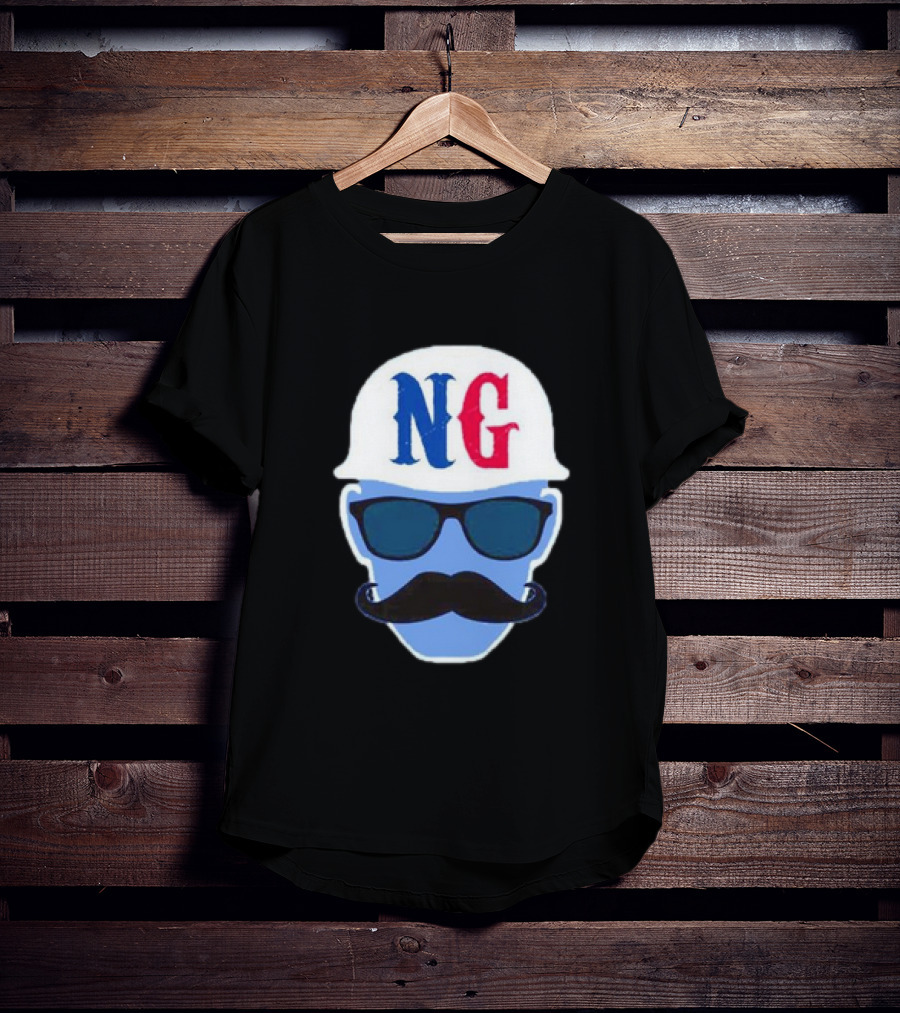 NG Not Gaetti NG Logo Blue Mustache And Sunglasses T-Shirt