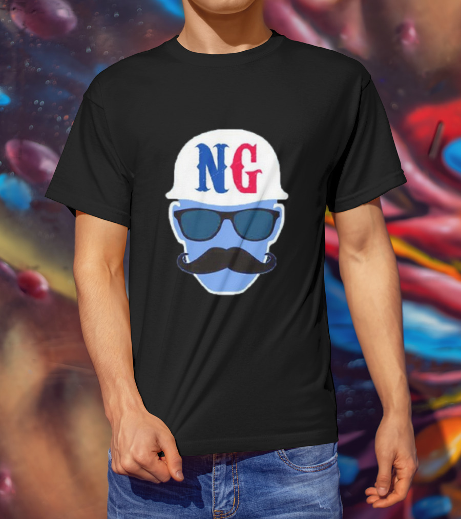 NG Not Gaetti NG Logo Blue Mustache And Sunglasses T-Shirt