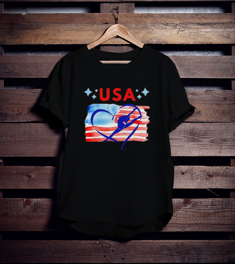 USA Patriotic American Flag Heart Gymnastics T-Shirt