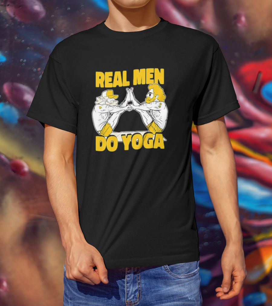 Real Men Do Yoga Cartoon Exercise Training T-Shirt