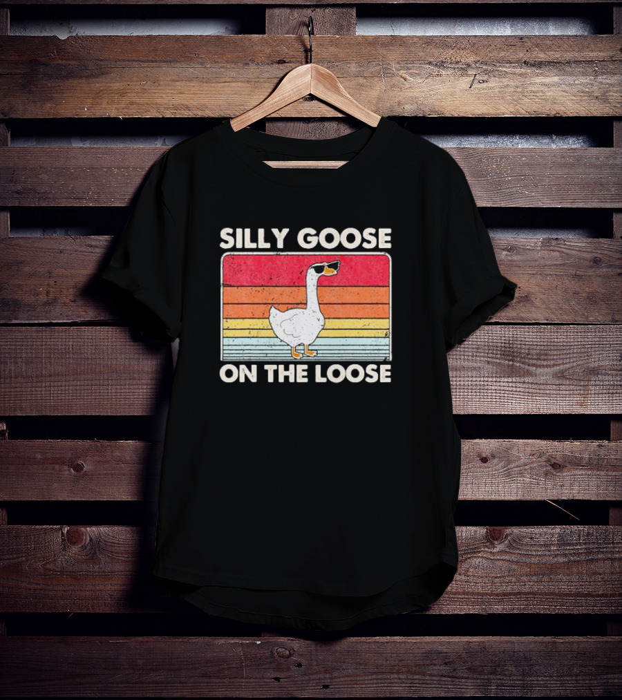Silly Goose On The Loose Retro Sunglasses Vintage Stripes T-Shirt