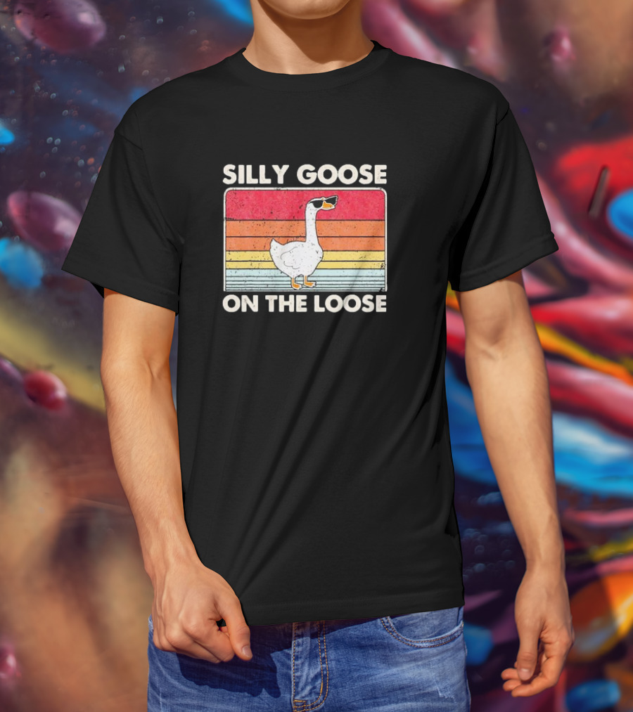 Silly Goose On The Loose Retro Sunglasses Vintage Stripes T-Shirt