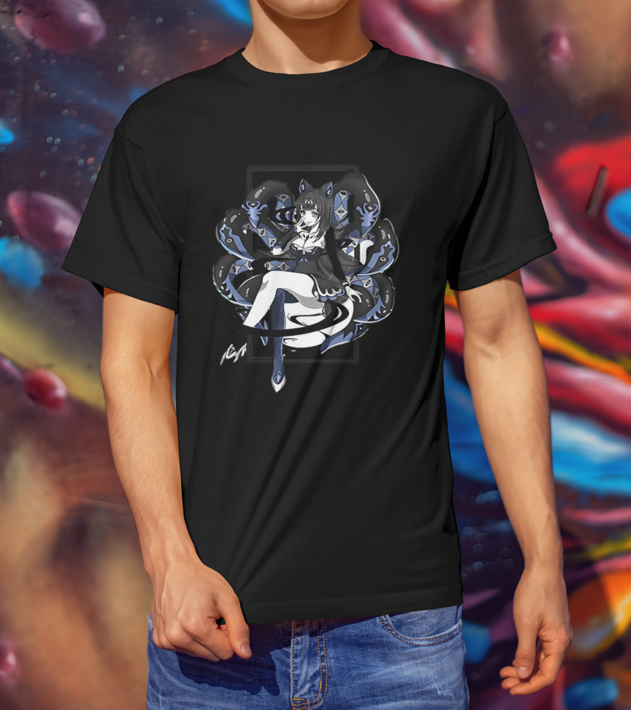 Abelia Release The Kraken Anime Tentacle Girl Monochrome T-Shirt