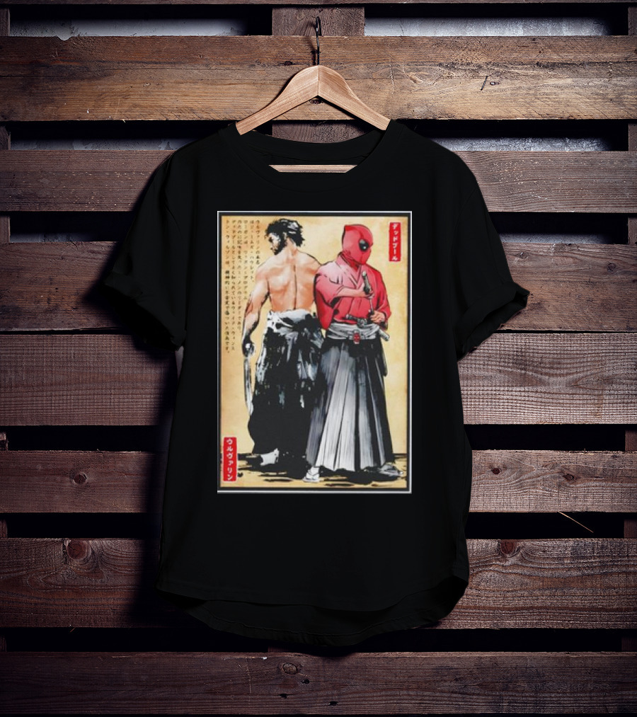 Mutant Samurai And Red Ronin Deadpool Wolverine Woodblock T-Shirt