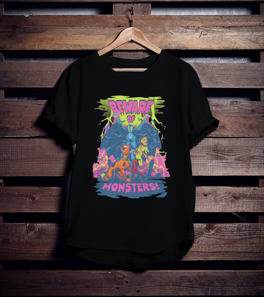 Beware Of Monsters Scooby Doo And Shaggy In Haunted Scene T-Shirt