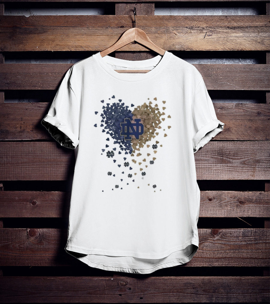 Heart Full Of Notre Dame Fighting Irish ND Logo And Blue Gold Hearts T-Shirt
