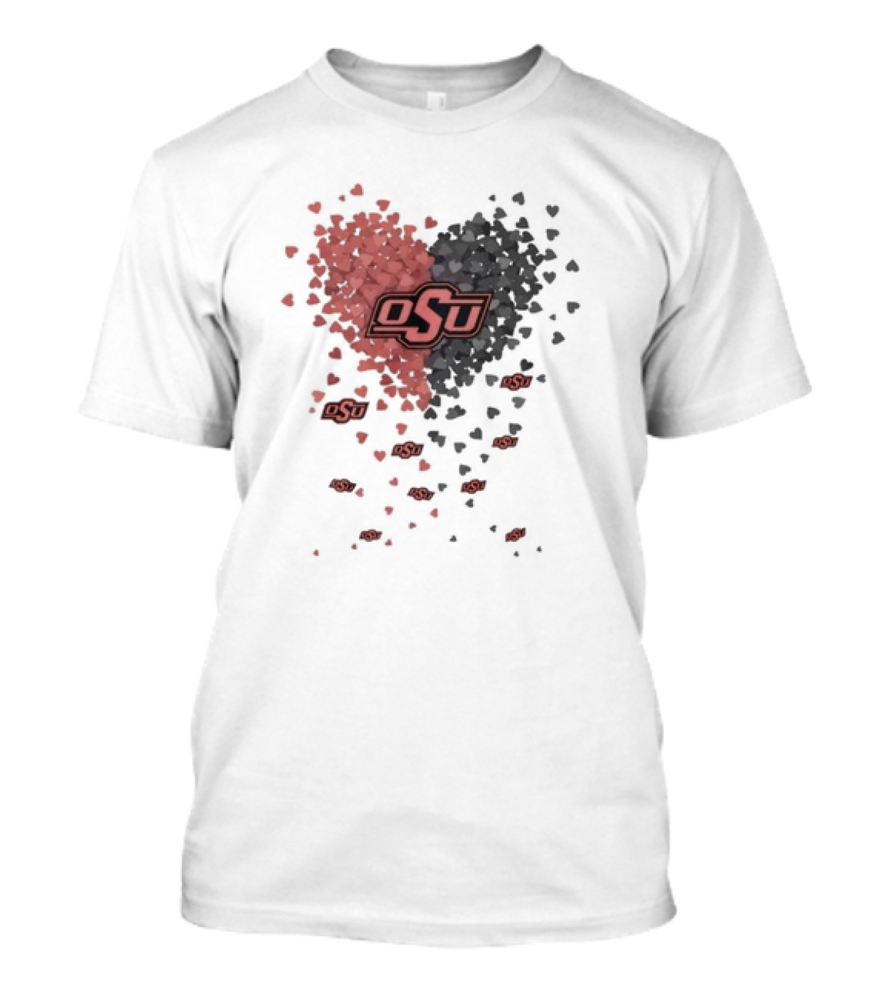 OSU Oklahoma State Cowboys Heart Design Filled With Red And Gray Hearts T-Shirt