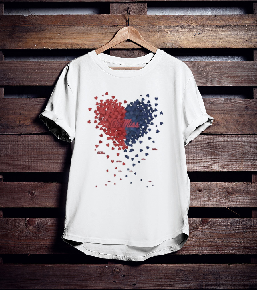 Ole Miss Heart Design With Red And Blue Hearts T-Shirt