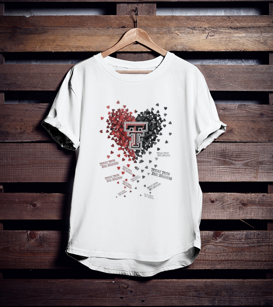 Heart Of Texas Tech Red Raiders With Iconic Double T Logo And Hearts T-Shirt