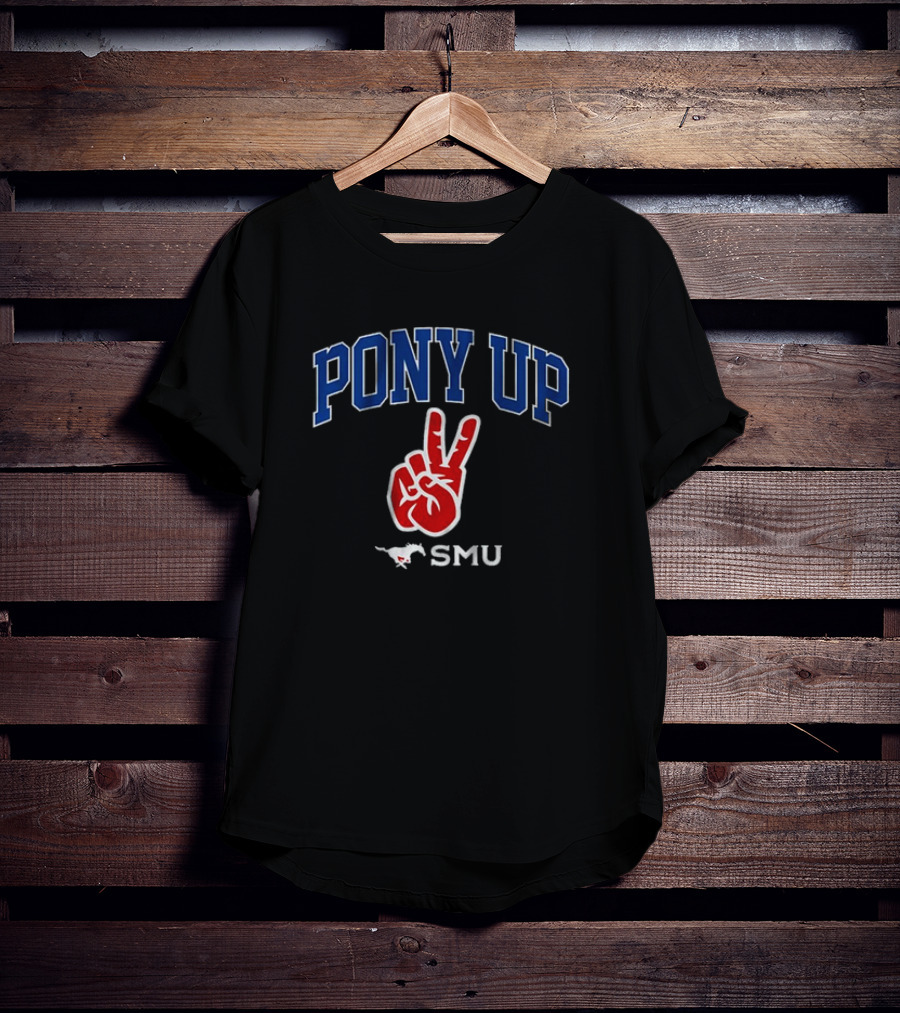 SMU Mustangs Pony Up Victory Hand Gesture T-Shirt
