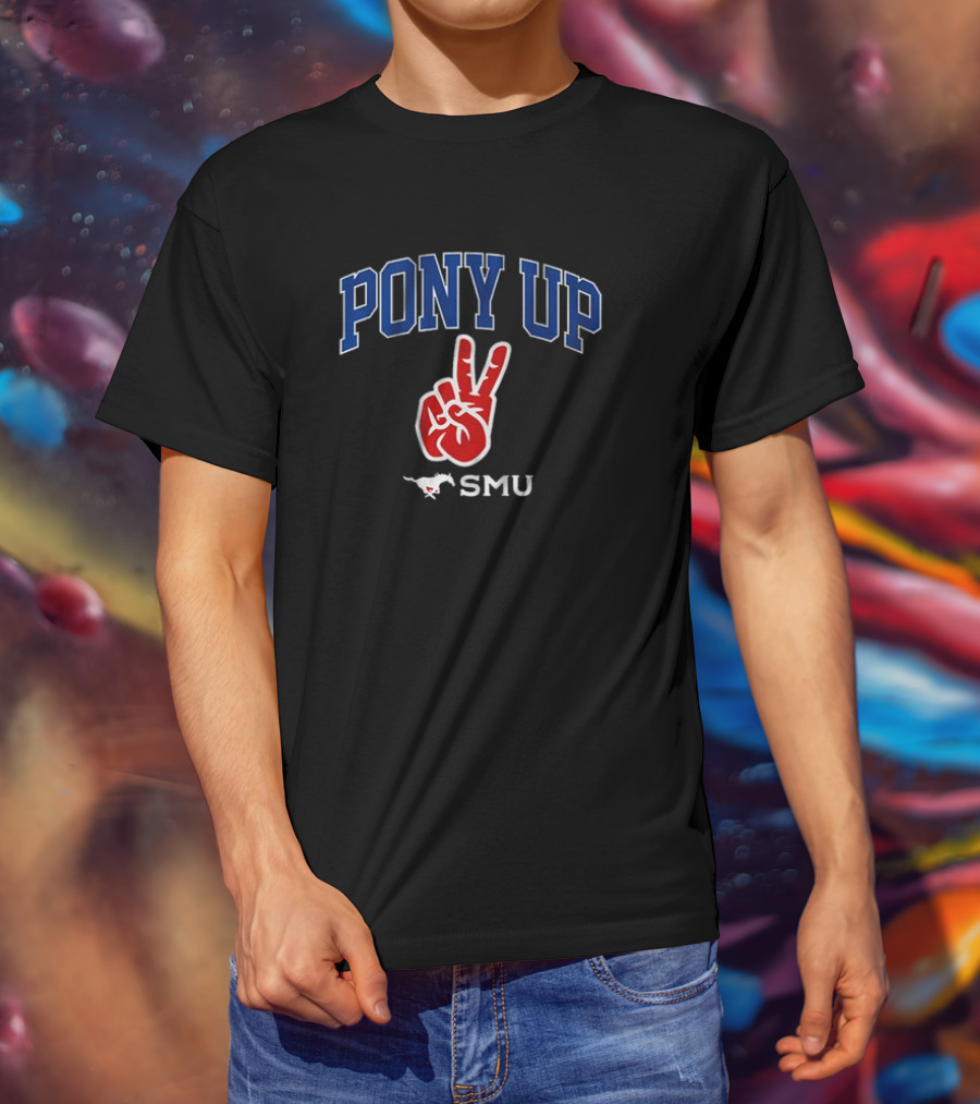 SMU Mustangs Pony Up Victory Hand Gesture T-Shirt