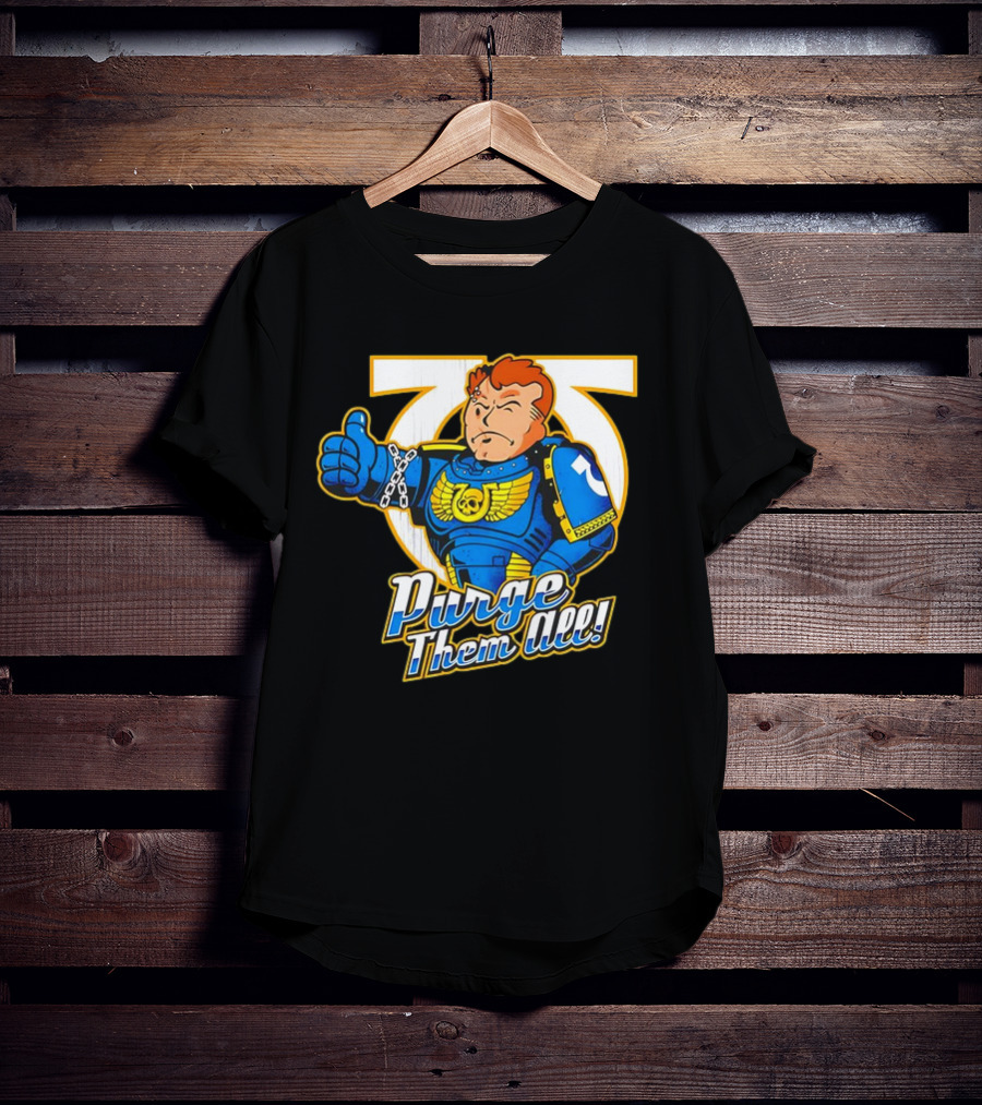 Demetrian Titus Warhammer 40K X Vault Boy Purge Them All Iconic Crossover Mashup T-Shirt